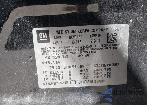 2017 Buick Encore z USA, uszkodzony, nr VIN KL4CJFSB9HB186000